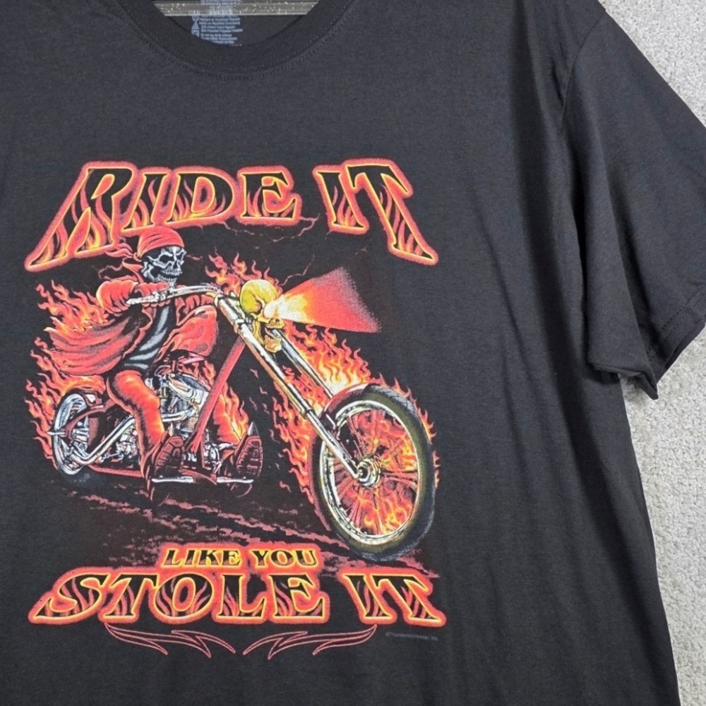 Ride It Like You Stole It Tee Mens 2XL Hanes Black Motorcycle Skeleton Biker‎